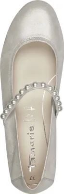 Produktbild von Tamaris Damen Ballerina Leder Riemchenballerina mit Perlenbesatz 1-22140-44, Größe:39 EU, Farbe:Silber