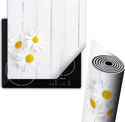 Produktbild von Herdabdeckplatte 60x52 cm Glaskeramikkochfeld Abdeckung Anti Rutsch Matte Aufrollbar, Blumen Holz