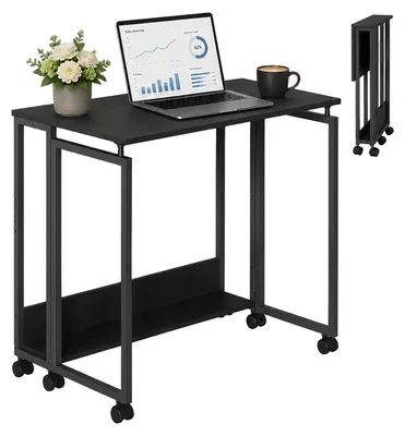 Produktbild von Relaxdays Schreibtisch klappbar, Rollen, Computertisch, platzsparend, HBT: 75x80x50 cm, Bürotisch, Metall, schwarz