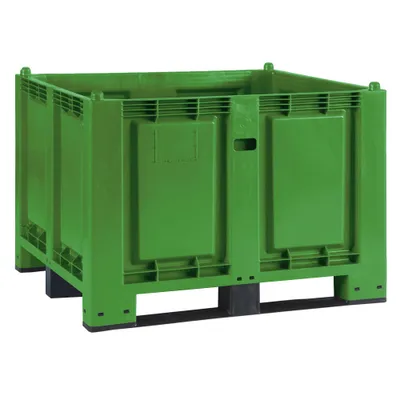 Produktbild von Palettenbox mit 3 Kufen, LxBxH 1200x800x850 mm, Boden/Wände geschlossen, grün