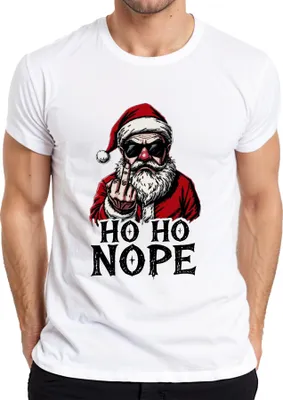 Immagine prodotto di HO HO NOPE Babbo Natale dito medio sarcastico divertente T-shirt da uomo, bianco, L