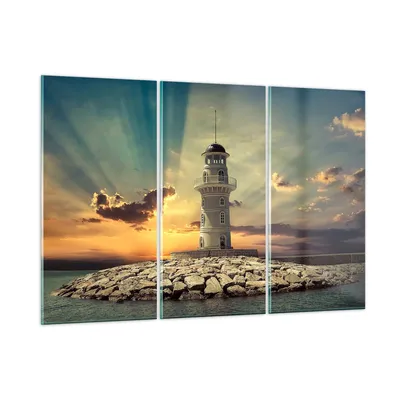 Produktbild von Bilder auf glas - Leuchtturm Wasser Meer Steine - 165x110cm - Glasbilder - Wandbilder - Kunstdruck - zum Aufhängen bereit - Wanddekoration aus Glas - Glas Bilder - Wandbild auf Glas - GCE165x110-2895