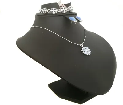Produktbild von Schmuckbüste für Schmuckset Armband Ring Kette Ohrsteck Kunstleder schwarz H19,50cm
