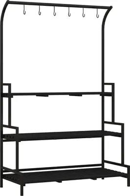 Immagine prodotto di Portafiori per piante con 3 livelli e 6 ganci, scale per piante in acciaio nero, 110x50x170 cm per giardino e balcone