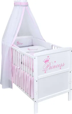 Produktbild von Baby-Delux Babybett Kinderbett Natalie Princess 140×70 Weiß Beißschienen Komplett Bettset Princess mit Matratze