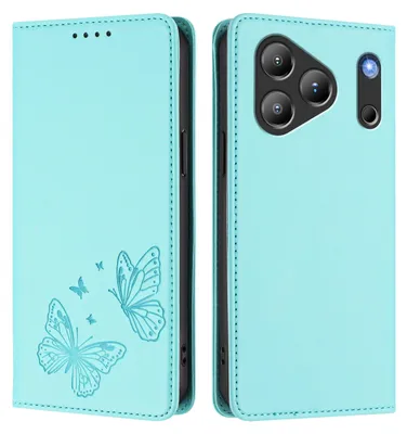 Produktbild von Lederhülle für Blackview Wave 7C, Schmetterling Prägung Leder Brieftasche Schutzhülle mit Ständer Türkis
