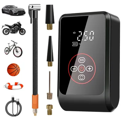 Produktbild von Tragbarer Luftkompressor, 4000mAh Fahrradpumpe Elektrisch, Elektrischer Kompressor Fahrradpumpe 150PSI Luftpumpe mit Manometer für Auto Fahrrad