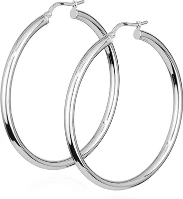 Produktbild von Paar 50mm Creolen 925 Silber rund 3mm breit elegante Damenohrringe