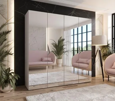 Produktbild von Viertüriger Spiegelschrank 200 cm AMARIS 3 - Kaschmir / Kaschmirgriffe