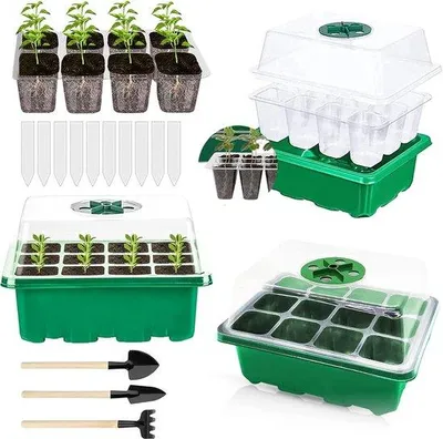 Produktbild von Famanu Mini-Gewächshaus Set - 3 Kunststoff-Anzuchtbehälter