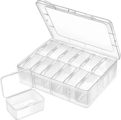 Image de Boîtes en plastique transparent avec couvercles - 12 unités - Boîtes de rangement pour bijoux et accessoires - pour petits objets et accessoires