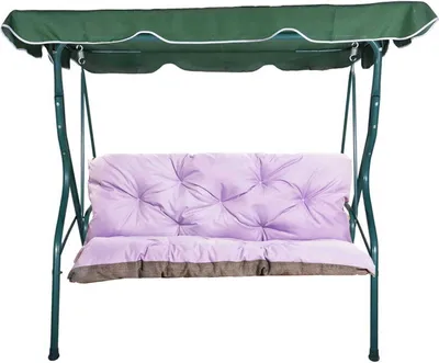 A garden swing with cushions.