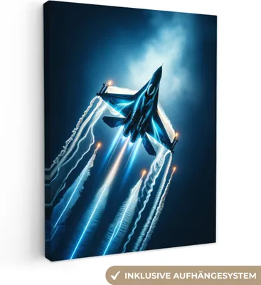 Produktbild von MuchoWow® - Leinwandbilder - Düsenjäger - Blau - Jungen, Wandbild, Wanddeko Bilder Wohnzimmer, 60x80 cm