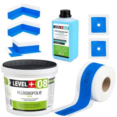 Produktbild von Dichtset Bad Dusche Tiefengrund 5,5kg Flüssigfolie Innenecke Dichtband HQ SET343