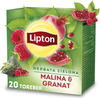 Produktbild von Lipton Himbeer- und Granatapfel-Grüntee-Pyramiden 20x28g