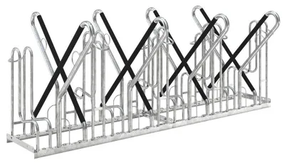 Produktbild von Anlehnparker, Stahl verzinkt, zweiseitige Radeinstellung, Radabstand 540 mm, Hoch-/Tiefstellung, 8er Stand, Länge 2160 mm