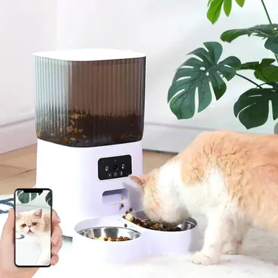 Immagine prodotto di Distributore automatico di cibo per animali domestici - Ciotola automatica per cibo - Intelligente - Dispenser per cibo secco - con controllo tramite app - capacità 5L - display LCD