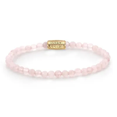 Immagine prodotto di Bracciale rosa in pietre di quarzo rosa da 4 mm con chiusura in acciaio inossidabile - Modello Rebel&Rose: RR-40103-G-S