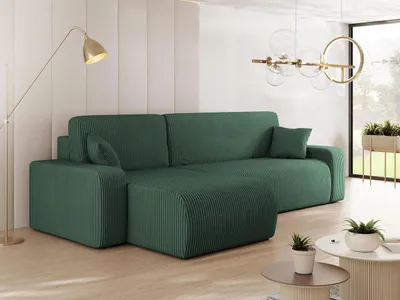 Produktbild von MIRJAN24 Ecksofa Piano L Cord, Wohnzimmer Eckcouch mit Bettkasten und Schlaffunktion, Schwarze Füße, Wellenfeder, L-Form (Farbe: Poso 14)