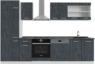 Produktbild von Küchenzeile Vicco R-Line Schwarz Beton/Weiß 300 cm AP Anthrazit, Model 47394