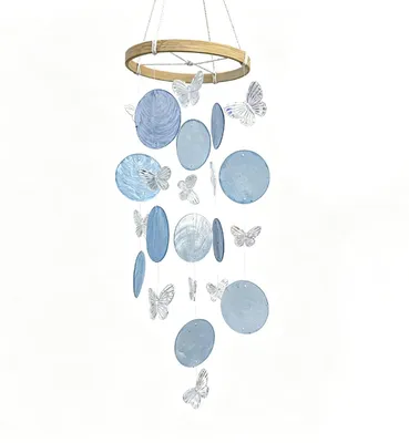 Windspiel aus Muscheln, Schmetterling, 35 cm, Blau