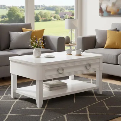 Image de Taylor - Table Basse, 90x60x47h cm Blanc, 2 Tiroirs