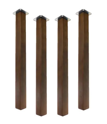 Four wooden table legs with metal mounting plates at the top, arranged in a row against a white background.