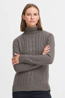 Zdjęcie produktu dla OXMO OXCathy, damski sweter z golfem, dzianinowy sweter, sweter z golfem, logo marki, krój regular