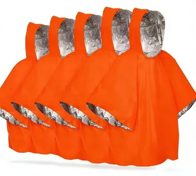 Image de Poncho thermique - Maintien de la chaleur et protection contre la pluie - Orange (lot de 5)