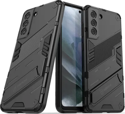 Produktbild von Armor Hülle für Samsung Galaxy S21 FE, Hybrid PC TPU Bumper Stoßfestes Schutzhülle mit Standfunktion Schwarz