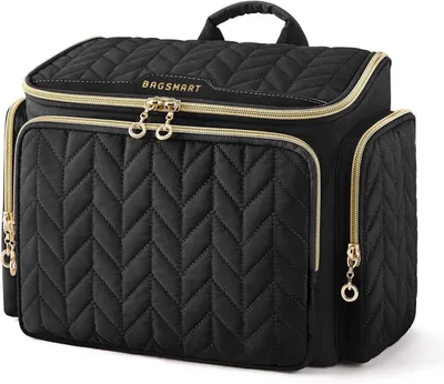 Produktbild von Reise-Kulturbeutel, große, weit offene Reisetasche für Toilettenartikel, Make-up-Kosmetik-Reisetasche mit Griff, Schwarz