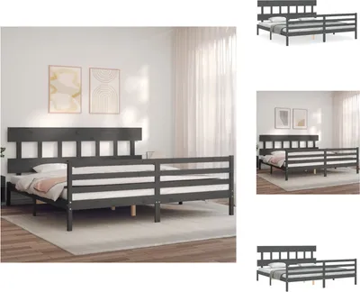 Produktbild von vidaXL Massivholzbett mit Kopfteil Grau 200x200 cm -  Betten & Bettgestelle