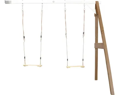 Produktbild von AXI Schaukel in Braun / Weiß aus  Holz | Doppelschaukel für 2 Kinder / Kinderschaukel | Anbauschaukel für den Garten