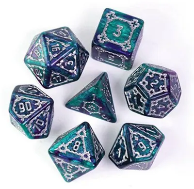 Produktbild von HOT Games Würfelset Jumbo Burg grün-lila 7 Stück Dungeons and Dragons
