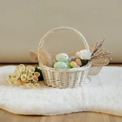 Produktbild von Creative Home Osterkorb Kleiner Weidenkorb mit Henkel Weiß - Klein 22 x 22 x 26 cm