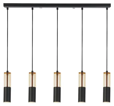 Produktbild von Merrygold Modern Kronleuchter Stahl Schwarz Bernstein 5 Lichter Gu10