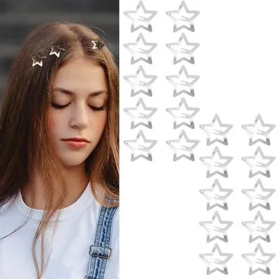 Produktbild von 20 silberne Stern-Haarspangen, rutschfeste Pentagramm-Haarclips aus Metall, Druckknopf-Haarschmuck im Retro-Stil für Frauen und Mädchen