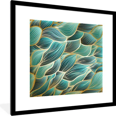 Produktbild von MuchoWow® MuchoWow® Gerahmtes Poster Muster - Gold - Abstrakt - Welle 40x40 cm - Poster mit zchwarzem Bilderrahmen - Poster - Plakat im Rahmen