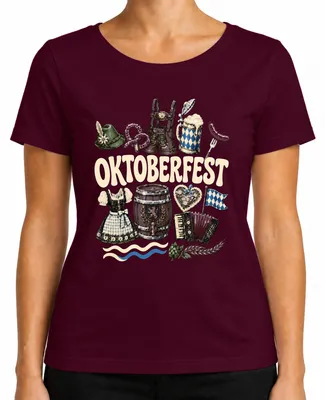 Imagen del producto de , Baviera, traje tradicional, pantalones de cuero, camisa de traje tradicional, camiseta para mujer, color burdeos, talla L