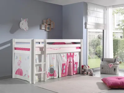 Produktbild von Vipack Spielbett Pino, Liegefläche 90x200 cm mit Textilset Vorhang "Princes"