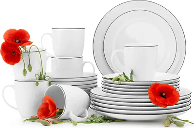 Obrázek produktu pro Obědová a kávová souprava Konsimo pro 6 osob (24 ks) "BOSS", bílá, porcelán, elegantní, 20,5/18/27 cm | 380 ml