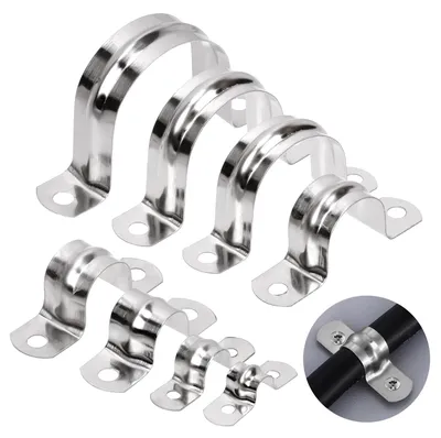 Imagen del producto de Abrazadera para tuberías, 50 unidades, rosca M8, acero inoxidable 304, con dos orificios para fijación de tubos