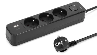 Zdjęcie produktu dla Przedłużacz elektryczny czarny 3-gniazdowy z USB MONTIS 5m MT185-BK-5
