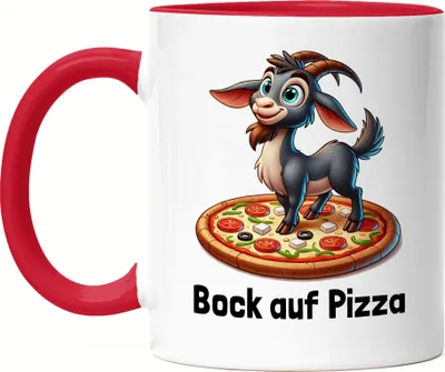 Produktbild von Bock Auf Pizza Tasse rot Ziegenliebhaber Pizzaliebhaber Lustige Sprüche Humor Geschenk