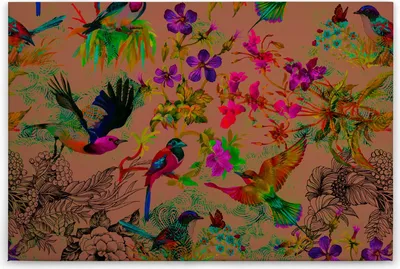 Produktbild von Leinwandbild Vögel 60 x 90 cm - Wandbild Orange Grün - Keilrahmen Tiere Wohnzimmerdeko Wanddeko Wandgemälde