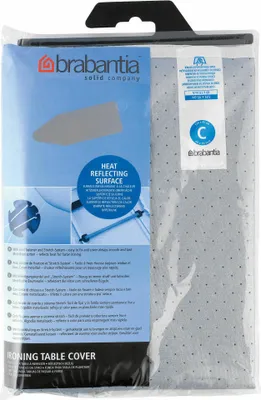 Produktbild von Brabantia Bügelbrett Bezug, Bügelbezug, Bügeltischbezug, Bügelbrettbezug, Baumwolle metallisiert & 2mm Schaumstoff, mit Kordelzug, Größe C, 124 x 45 cm, Silber, 136702