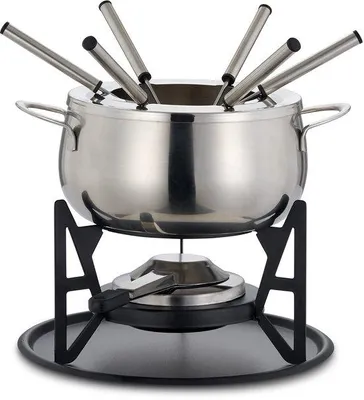 Zdjęcie produktu dla Zestaw do fondue Ibenzoa® Premium, wykonany ze stali nierdzewnej z srebrną powierzchnią – dla 6 osób, zawiera 6 widelców, idealny do fondue serowego, czekoladowego i mięsnego