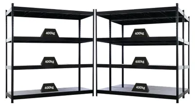 Produktbild von Mega Deal 3x Profi Schwerlastregal HERCULES | HxBxT 200x200x60cm | 4 Stahlplatten-Ebenen | Fachlast 400kg | Schwarz