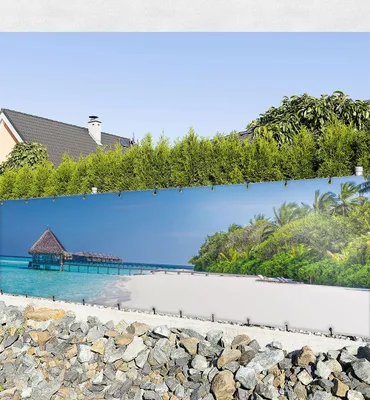 Produktbild von Zaunbanner Strand mit Hütte Sichtschutz Garten Zaun