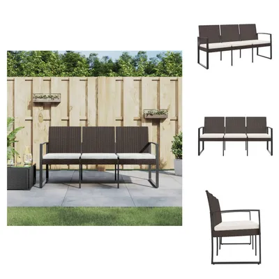 Immagine prodotto di vidaXL Panca da giardino a 3 posti con cuscini in PP rattan marrone - Panche da giardino